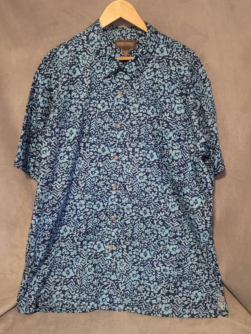Cooke Street Men's XXL Cotton Short Sleeve Floral Hawaiian Shirt Blue Navy NWT